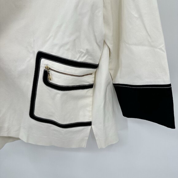 jacket blazer open front pockets 3/4 sleeve black ivory plus 1X - Picture 8 of 10